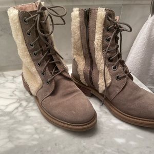 Seychelles Shearling & Suede Combat Lace Up Boot